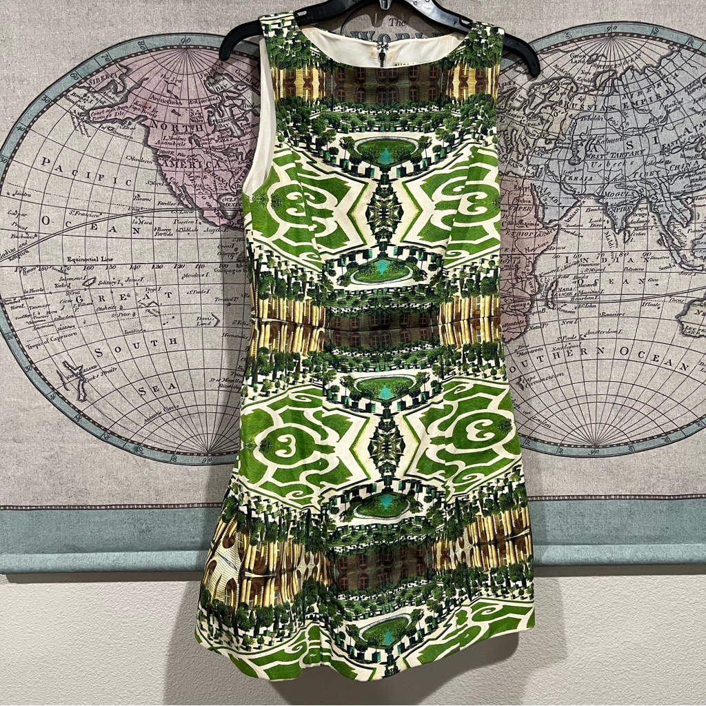 Alice And Olivia Women's Green Carrie Boatneck Structured Dress Mirrored Garden